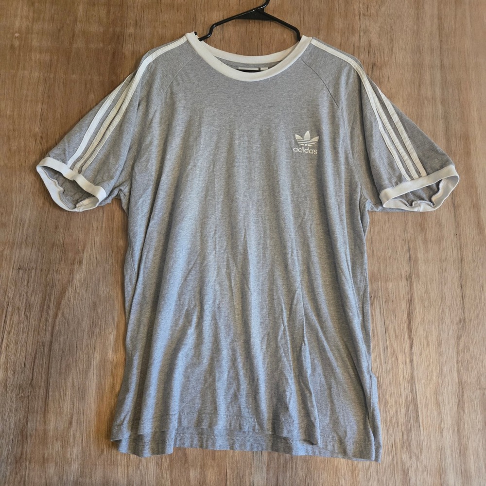 adidas Originals 3-Stripes Ringer T-Shirt Gray White Trefoil Men's Size XL